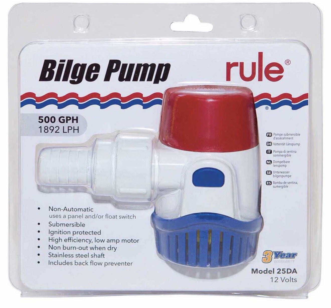 Rule Bilge Pump 500 Gph 12V Non Automatic Rule Series - Image 3