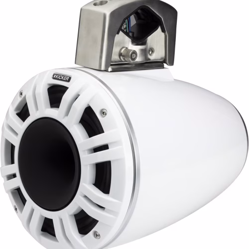 KICKER 51KMTCXL8 8″ RGB LED Horn Loaded Compression Driver Marine Tower Speakers, Pair, Black /White