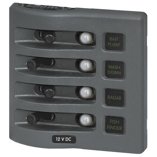 Blue Sea WeatherDeck 12VDC Waterproof Circuit Breaker Panel 4 Position Gray 7374