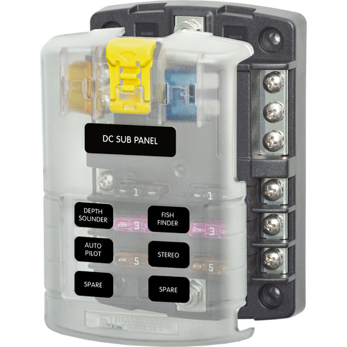 Blue Sea Fuse Block ST Blade Fuse 6 Circuits with Negative Busbar & Cover 5025