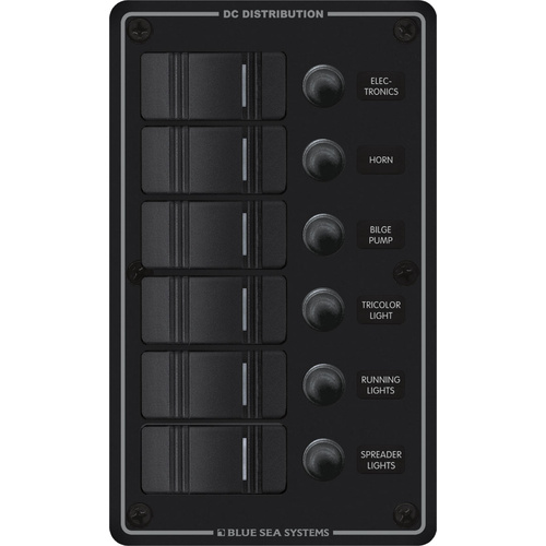 Blue Sea Panel H2O 12VDC CLB 6pos Black Vertical 8373