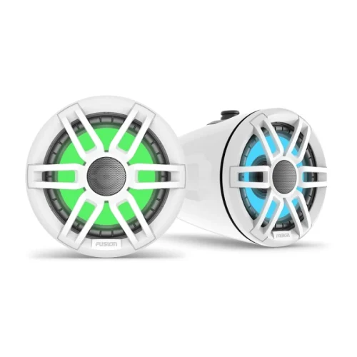 Fusion® XS Series Marine Wake Tower Speakers 7.7″ 240-Watt Sports White Marine Wake Tower Speaker with RGB LED Lighting