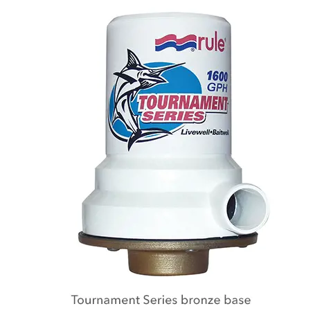 Rule Pump livewell 1600 Gph 12V Bronze base dual port with anti-airlock feature